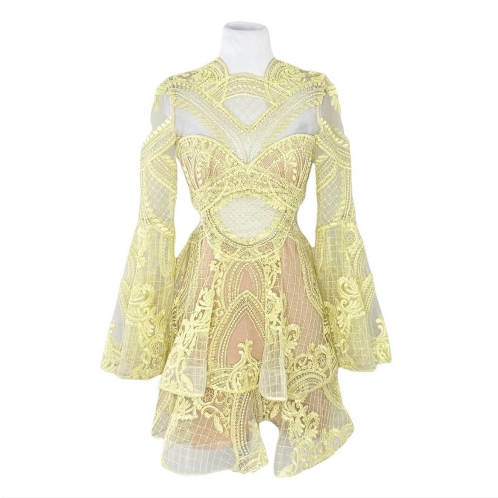 Thurley Yellow Lace Overlay Dress